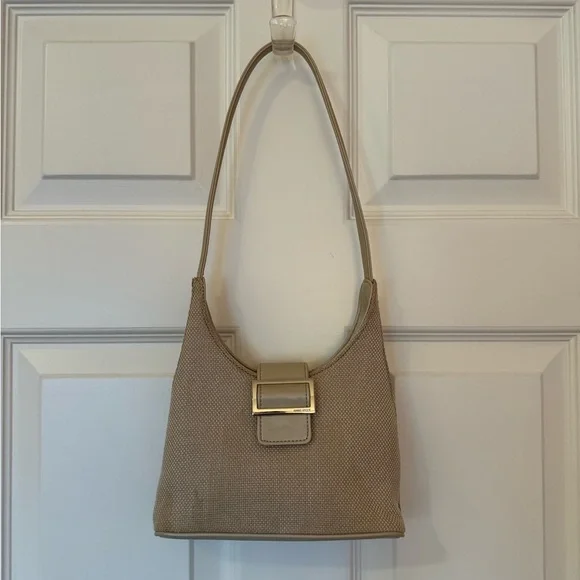 GUC Cream 90s Nine West structured leather & wicker shoulder bag - Picture 1 of 9